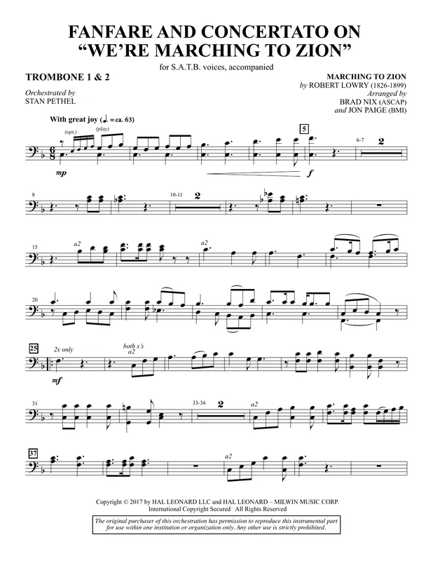 Fanfare and Concertato on "We‘re Marching to Zion" - Trombone 1 & 2 Levný