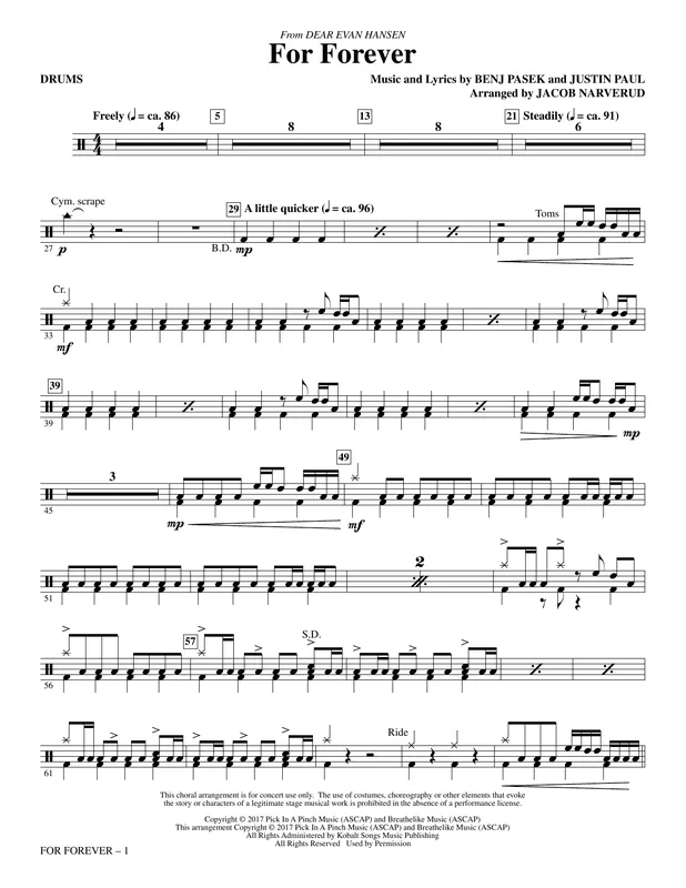 Koupit Online For Forever (from Dear Evan Hansen) (arr. Jacob Narverud) - Drums