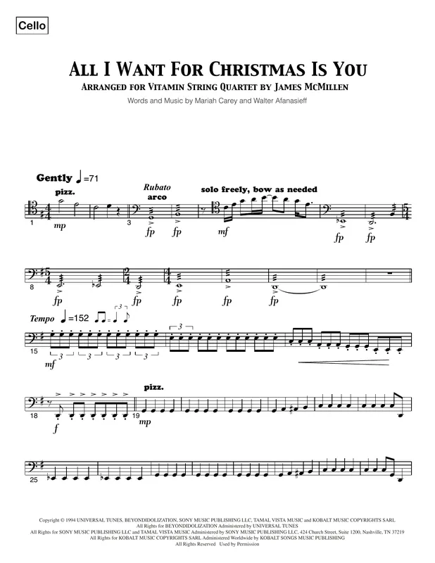 Rychlé Dodání All I Want For Christmas Is You - Cello