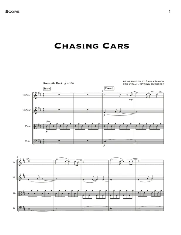 Chasing Cars (arr. Sasha Ivanov) - Full Score Hit Sezóny