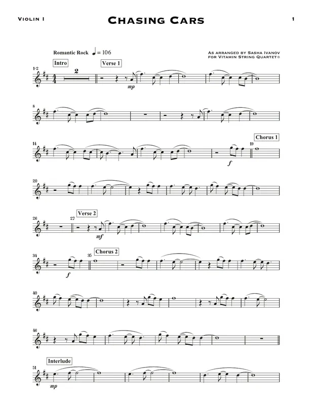 Chasing Cars (arr. Sasha Ivanov) - Violin 1 Akční Cena