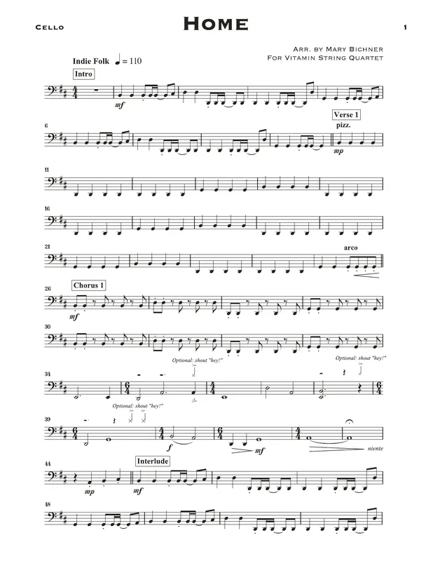 Odeslání Ihned Home (arr. Mary Bichner) - Cello