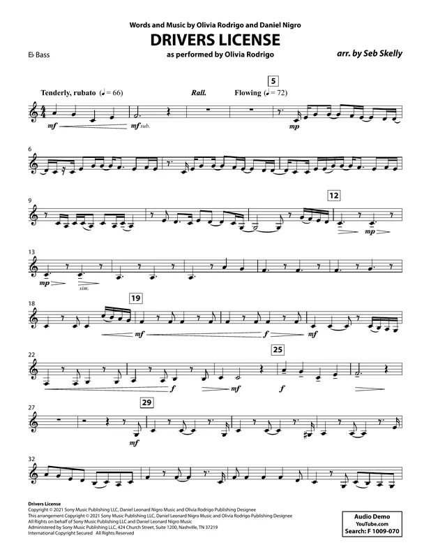 Rychlé Dodání Drivers License (for Brass Quintet) (arr. Seb Skelly) - Eb Bass T.C.