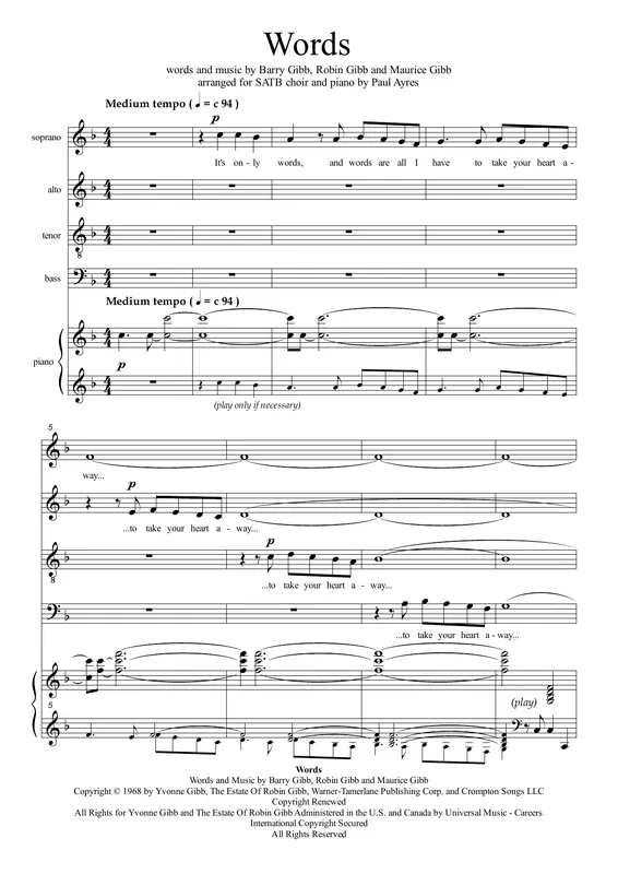 Words (arr. Paul Ayres) Pouze Dnes