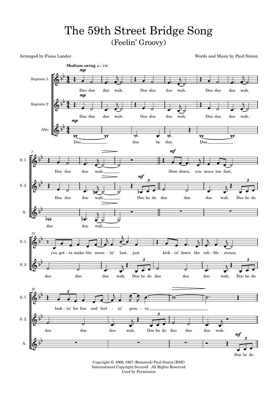 The 59th Street Bridge Song (arr. Fiona Lander) Tovární Cena