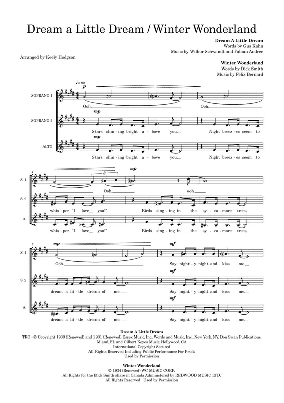 Nakupujte Hned Dream a Little Dream / Winter Wonderland (arr. Keely Hodgson)