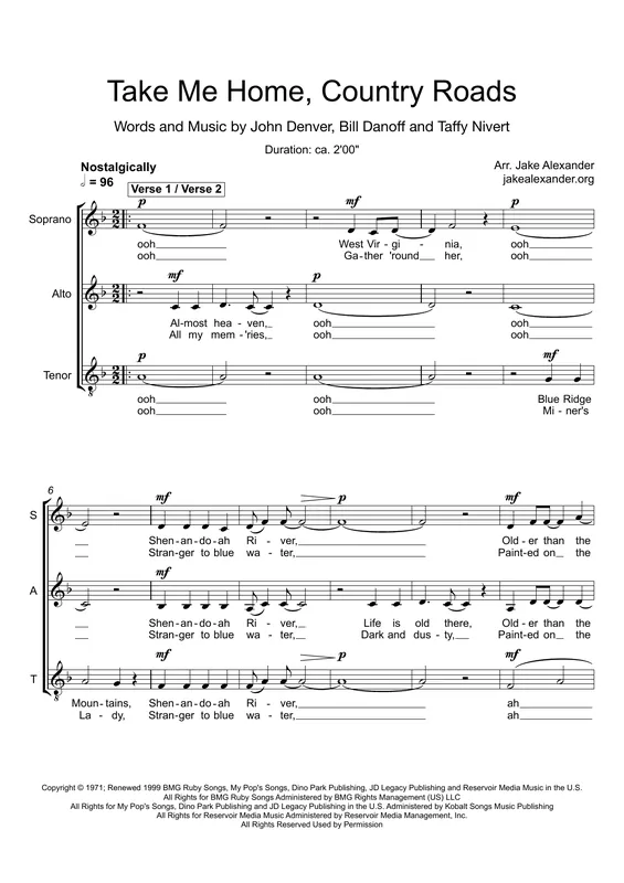 Značkový Take Me Home, Country Roads (arr. Jake Alexander)