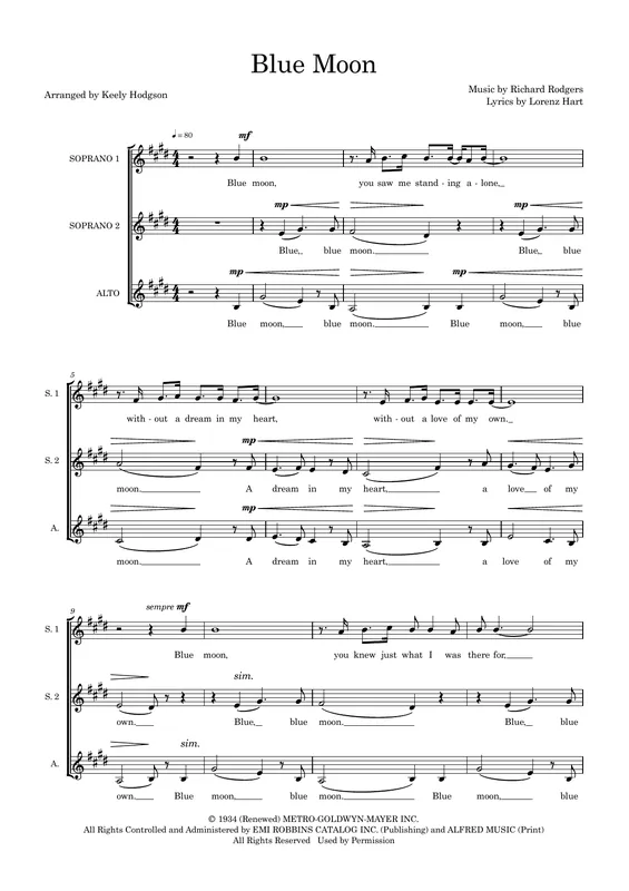 Originální Blue Moon (arr. Keely Hodgson)