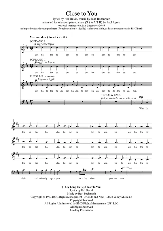 Close To You (arr. Paul Ayres) Jen Po Omezenou Doba