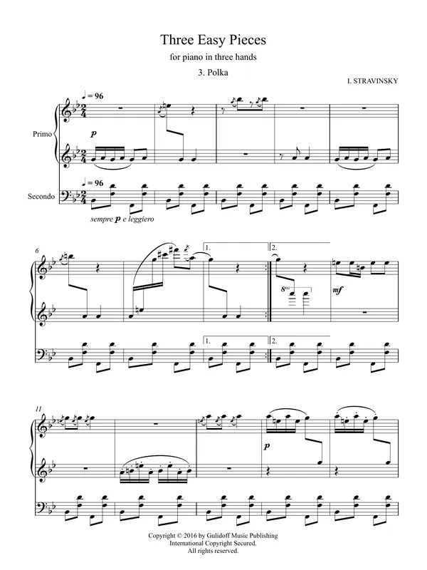 Levný Three Easy Pieces for piano in three hands 3. Polka