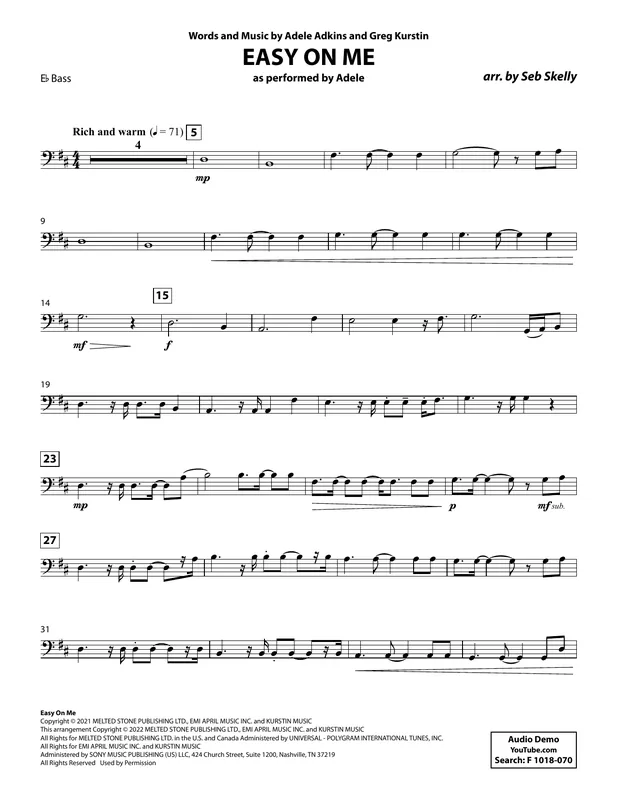 Easy On Me (for Brass Quintet) (arr. Seb Skelly) - Eb Bass B.C. Nejlepší Volba